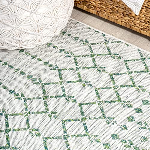 Eyely Moroccan Woven Square Rug 5X5 Green/Ivory, Indoor Outdoor Rug - Image 7