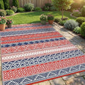 Outdoor Rug for Patio 6x9 Waterproof Reversible Patio Mat Vintage Boho Plastic Straw Rug Lightweight Outdoor Camping Rugs for RV Porch Deck Balcony Backyard Easy Clean Picnic Mat, Red Navy by Unknown