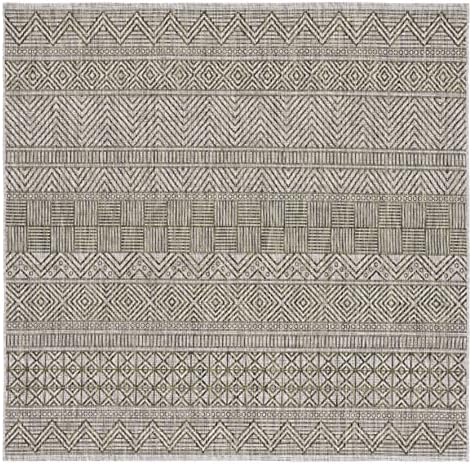 SAFAVIEH Washable Rug Outdoor Courtyard Collection - 6'7" Square, Grey & Olive Green, Non-Shedding & Easy Cleaning, Ideal for Patio, Backyard, Mudroom (CY8196-37912) - Image 2