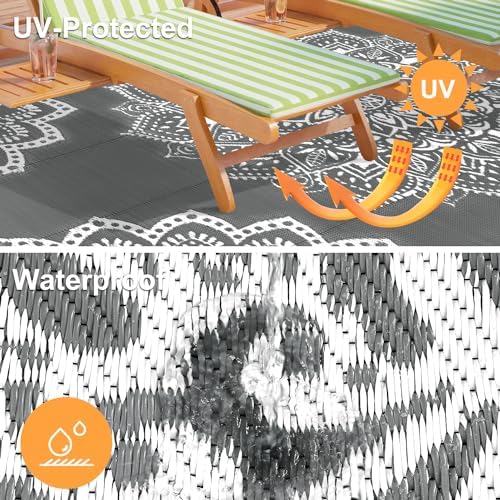 Yamaziot Waterproof Outdoor Rug 8x10 ft, Reversible Plastic Straw Rug for Patio Clearance, Camping, RV Mat, Large Outside Rug Carpet for Porch, Deck, Backyard, Balcony, Picnic (Grey) - Image 4
