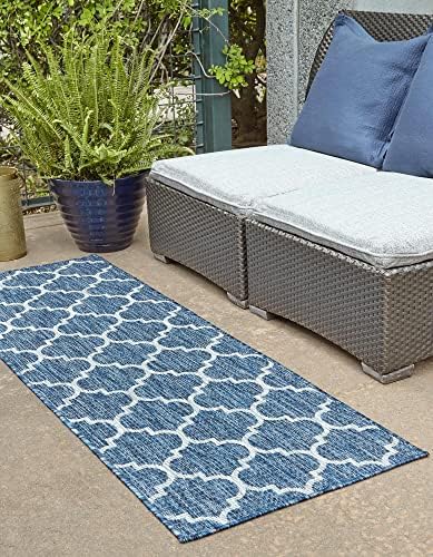 Unique Loom Outdoor Trellis Collection Area Rug (2' x 6' 1" Runner, Navy Blue/ Ivory) - Image 4
