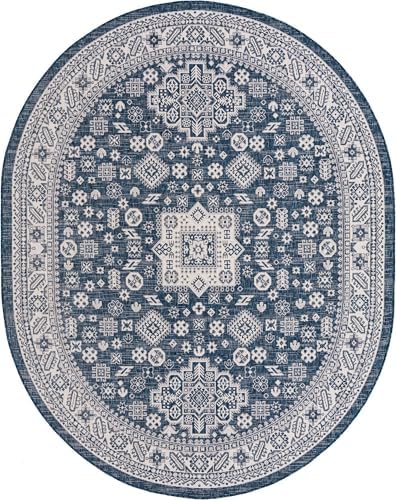 Rugs.com - Outdoor Aztec Rug – 7' 10 x 10' Oval Blue Washable Indoor/Outdoor Rug – Weather Resistant for Patios, Decks, and Porches - Image 2