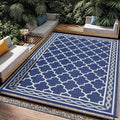 Outdoor Plastic Straw Rug 9x18 Large Floor Mat Vintage Trellis Waterproof Rug for Patio Reversible Outdoor Rugs for RV Beach Patio Camping Backyard Deck Picnic Dark Blue by Unknown