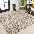 Eyely Moroccan Textured Weave Square Rug 5X5 Beige/Navy, Indoor Outdoor Rug by eyely