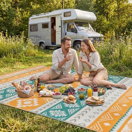 famibay Outdoor Rug Reversible Portable Plastic Straw Camping Rugs, Large Waterproof Outdoor Area Rugs for Patio, RV, Backyard, Deck, Balcony, Picnic, Beach 8x10 Yellow - Image 6