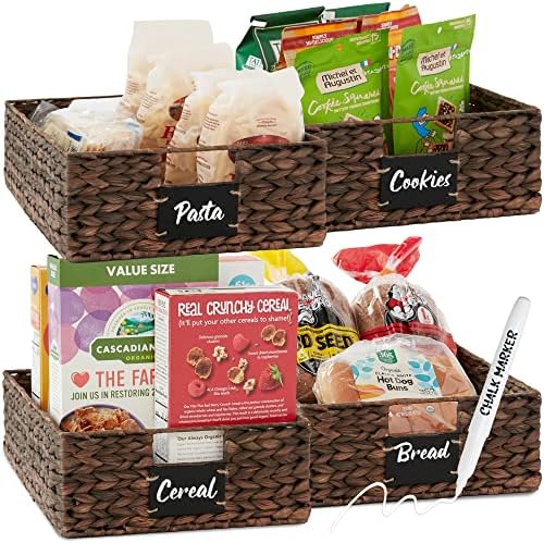 Best Choice Products Set of 4 16x12in Large Water Hyacinth Pantry Baskets, Woven Organizers w/Chalkboard Label, Chalk Marker - Brown by BestChoiceProducts
