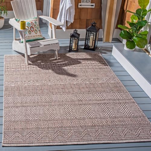 SAFAVIEH Washable Rug Outdoor Courtyard Collection - 6'7" x 9'6", Grey & Brown, Non-Shedding & Easy Cleaning, Ideal for Patio, Backyard, Mudroom (CY8196-36312) by Unknown
