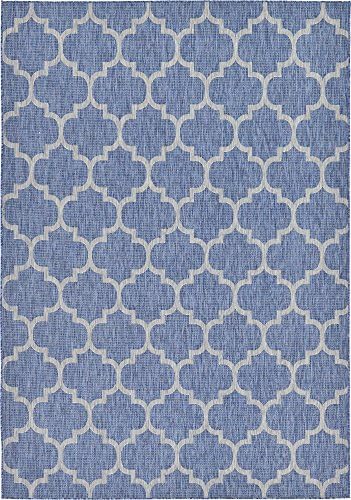 Unique Loom Outdoor Trellis Collection Area Rug (7' 10" x 11' 4" Rectangle, Navy Blue/ Ivory) - Image 3