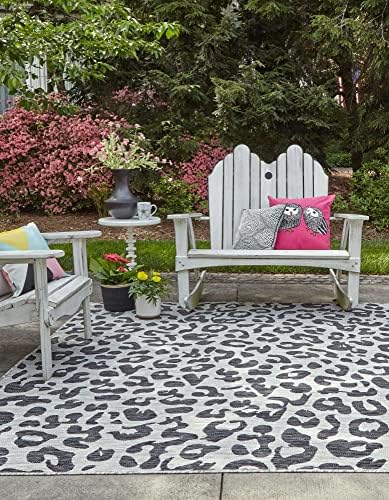 Unique Loom Outdoor Safari Collection Area Rug - Leopard (10' Square Light Gray/Gray) - Image 3