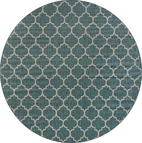 Unique Loom Outdoor Trellis Collection Area Rug - Trellis (Round 13' 0" x 13' 0", Teal/ Gray) - Image 2