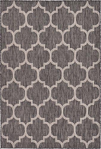 Unique Loom Outdoor Trellis Collection Area Rug (4' 1" x 6' 1" Rectangle, Black/ Ivory) - Image 3