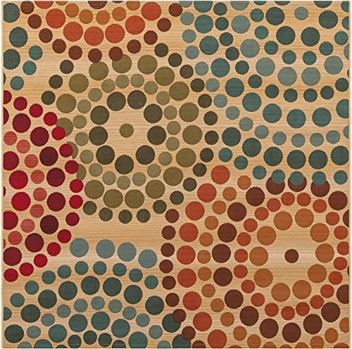 Unique Loom Outdoor Modern Collection Area Rug - Spark (5' 3" Square, Beige/ Burgundy) - Image 2