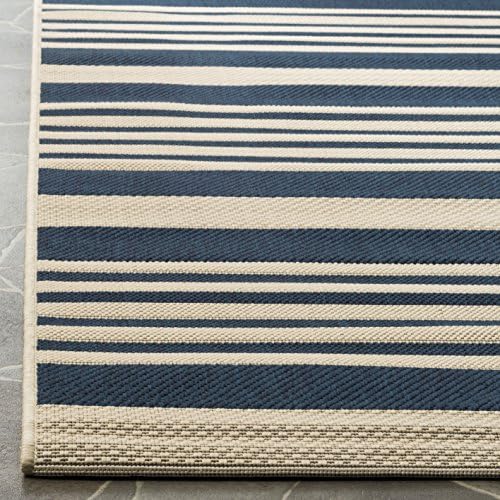 SAFAVIEH Courtyard Collection CY6062 Stripe Indoor/ Outdoor Non-Shedding Easy--Cleaning Patio Backyard Porch Deck Mudroom Accent Area--Rug, 4' x 5'7", Navy / Beige - Image 4