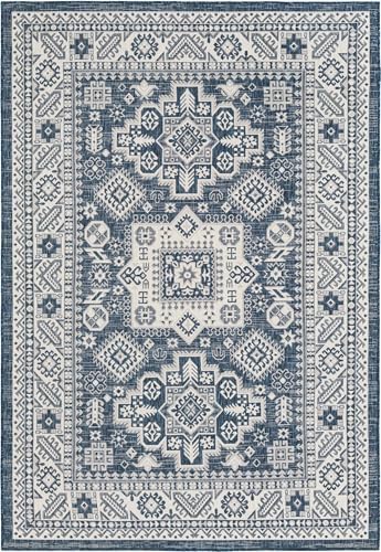 Rugs.com - Outdoor Aztec Rug – 6' 1 x 9' Blue Indoor/Outdoor Rug – Washable, Weather Resistant for Patios, Decks, and Porches - Image 3