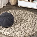 Eyely Filigree Weave Round Rug 5 Ft Beige/Brown, Indoor Outdoor Rug by eyely