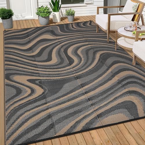 Garvee 9x12 Outdoor Rug Waterproof Camping Rugs for Outside Your RV, Brown by Garvee