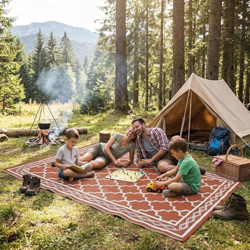 Outdoor Patio Rug 10x20 Outdoor Rug Trellis Plastic Straw Rugs for Patio Reversible Mat Waterproof Camping Rugs for RV Beach Deck Picnic Backyard Porch Easy Clean Floor Cover, Orange - Image 7