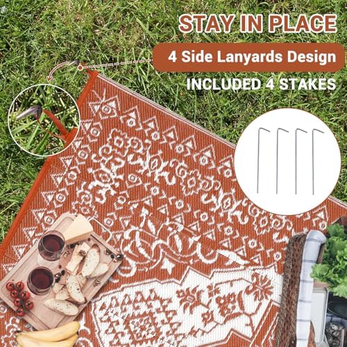 COZYLOOM Outdoor Rug Waterproof 8x10 Reversible Outdoor Plastic Straw Rug Oriental Medallion Patio Rugs Indoor Outdoor Carpet RV Mat for Deck Backyard Patio RV Camping Beach,Vintage Terracotta - Image 6