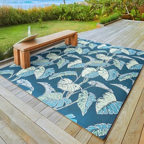 Gertmenian Premium Printed Indoor Outdoor Rugs by Reyn Spooner - 5x7 Standard, Soft, Durable, & Washable Tropical Rugs for Deck, Patio or Living Room - Monstera Leaf, Navy, 46761 - Image 2