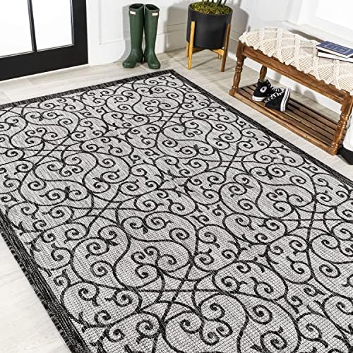 Eyely Filigree Weave Area Rug 8X10 Light Gray/Black, Indoor Outdoor Rug - Image 4