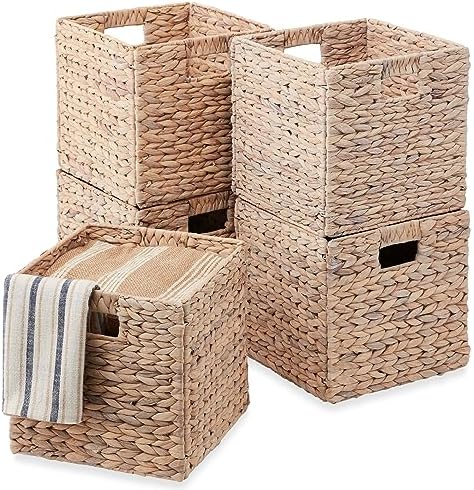 Best Choice Products 13x13in Pack of 5 Cube Storage Baskets, Water Hyacinth Multipurpose Collapsible Organizers, Handwoven Laundry Totes for Laundry, Living Room, Kids Room & Nursery - White by BestChoiceProducts