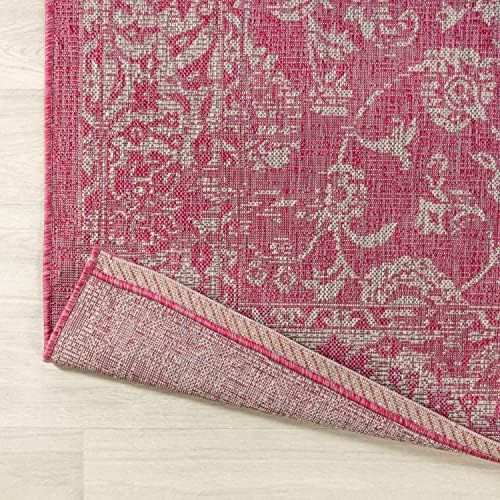 JONATHAN Y Weave Floral Indoor Outdoor Round Area Rug 5 Ft Fuchsia/Light Gray, Tela Bohemian Textured for Backyard, Patio, Porch, Easy-Cleaning, High Traffic, Pet-Friendly, Non-Shedding (SMB100G-5R) - Image 5