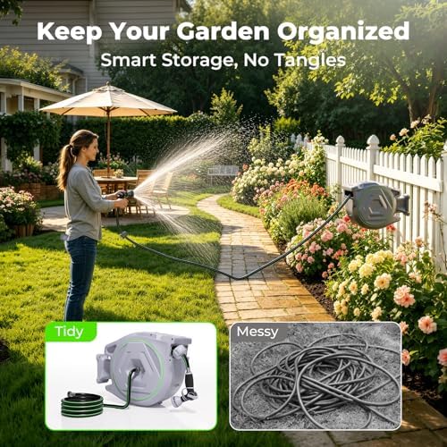 Etoolab Retractable Garden Hose Reel 100+6.6ft x 5/8 in with 9 Spray Nozzle - Image 2
