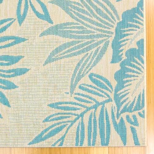 Gertmenian Indoor/Outdoor Kona Coast by Reyn Spooner Rug - 9x13 Extra Large, Stain & UV Resistant, Ideal for Deck, Patio, Poolside Rooms - Palm Leaves, Teal Green Tan, 46676 - Image 6