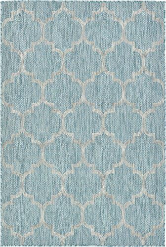 Unique Loom Outdoor Trellis Collection Area Rug (4' 1" x 6' 1" Rectangle, Aquamarine/ Gray) - Image 3