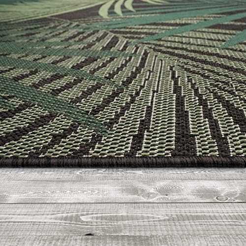 Paco Home Indoor & Outdoor Rug Flat-Weave Jungle Floral Palm Trees Design Black Green, Size: 4' x 5'7" - Image 3