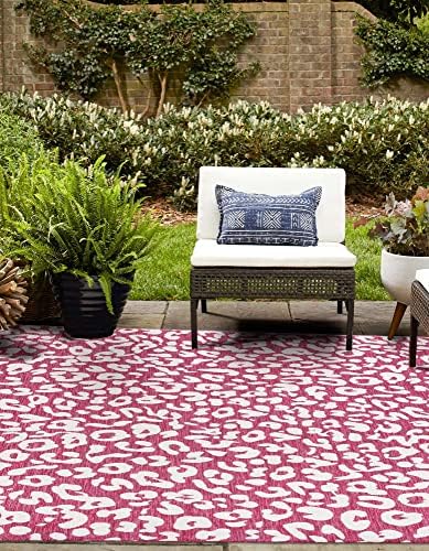 Unique Loom Outdoor Safari Collection Area Rug - Leopard (13' Square, Magenta/ Ivory) - Image 4