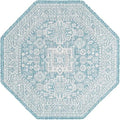Rugs.com Outdoor Aztec Collection Rug – 5 Ft Octagon Aqua Flatweave Rug Perfect for Living Rooms, Kitchens, Entryways by Rugscom