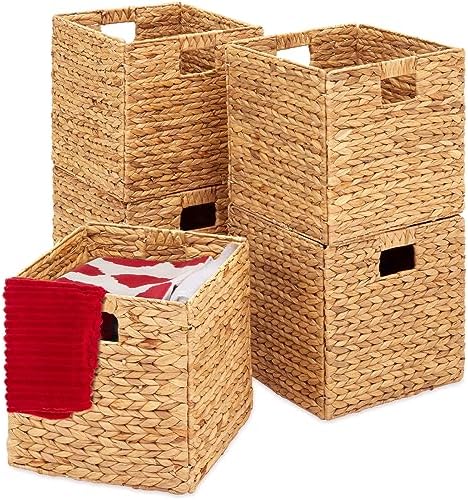 Best Choice Products 13x13in Pack of 5 Cube Storage Baskets, Water Hyacinth Multipurpose Collapsible Organizers, Handwoven Laundry Totes for Laundry, Living Room, Kids Room & Nursery - Natural by BestChoiceProducts