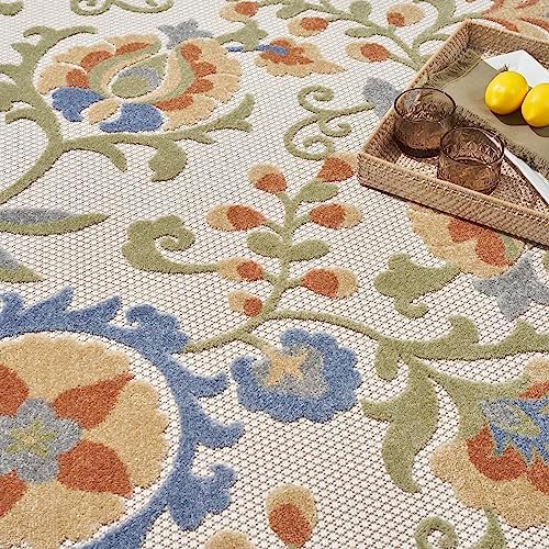 Nourison Aloha 63x63 Polypropylene Area Rug in Ivory and Blue - Image 5
