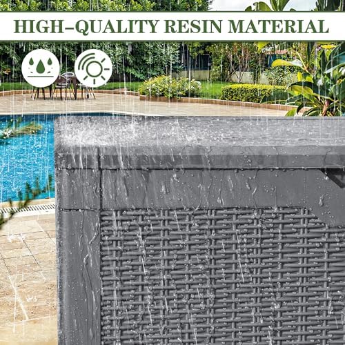 Greesum 100 Gallon Resin Deck Box Large Outdoor Storage, Imitation Rattan Weave Texture for Patio Furniture, Garden Tools, Pool Supplies, Weatherproof and UV Resistant, Lockable, Gray - Image 5