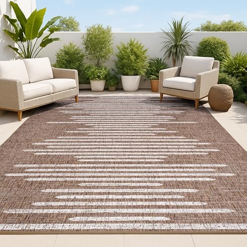 JONATHAN Y Stripe Geometric Indoor Outdoor Area Rug 5X8 Brown/Beige, Zolak Berber for Backyard, Patio, Porch, Easy-Cleaning, High Traffic, Pet-Friendly, Non-Shedding (SMB124B-5) by JONATHANY
