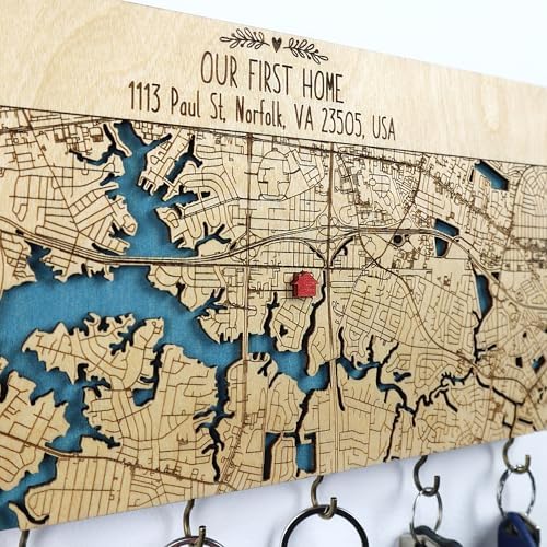 Personalized Wooden Map Key Holder for Wall with Hooks, Key Organizer - Image 4