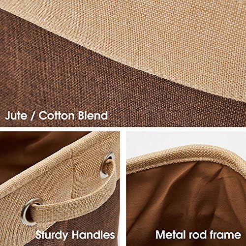 EZOWare Set of 3 Large Canvas Fabric Tweed Storage Organizer Cube Set W/Handles for Nursery Kids Toddlers Home and Office - 15 L x 10.5 W x 9.4 H -Brown/Beige - Image 6
