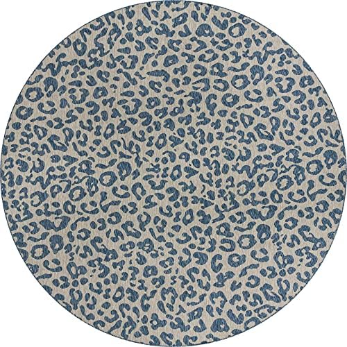 Unique Loom Outdoor Safari Collection Area Rug - Leopard (13' Round, Blue/ Gray) - Image 2