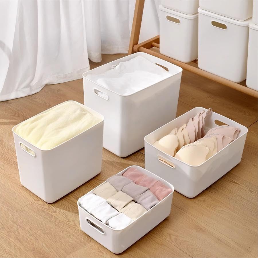 10 pack large plastic White storage bins with Lids, Toy Box Chest with Handle，Organizer Containers Baskets for Baby,Nursery，Shelves，Playroom, Bedroom，Office,Closet，home (White, 5XL+5S) - Image 4