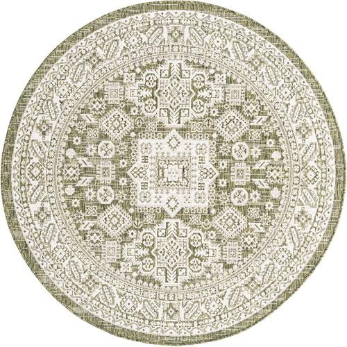 Rugs.com - Outdoor Aztec Rug – 5 Ft Round Green Indoor/Outdoor Rug – Washable, Stain-Resistant for Patios, Decks, and Porches - Image 3