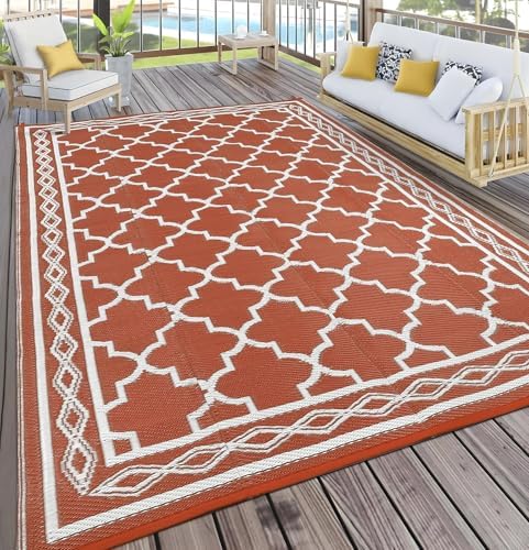 GlowSol Outdoor Rug 9x12 Waterproof Outdoor Plastic Straw Rug for Camping with Carry Bag, Reversible Easy Cleaning Portable Patio Rugs Mat Outside Carpet for RV Patio Backyard Deck Picnic,Orange - Image 2