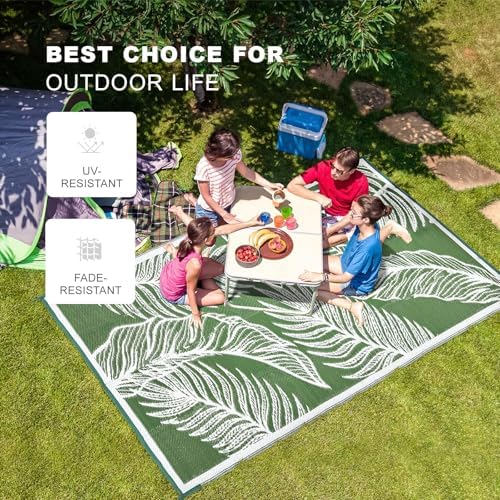 wikiwiki 8x10ft Outdoor Rug, Reversible Plastic Patio Rug Waterproof, Indoor Outdoor Carpet Clearance, Large Area Carpet for Patio Deck Balcony Pool RV Camping Beach Picnic, Green - Image 4