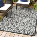 Eyely Filigree Weave Area Rug 8X10 Light Gray/Black, Indoor Outdoor Rug by eyely