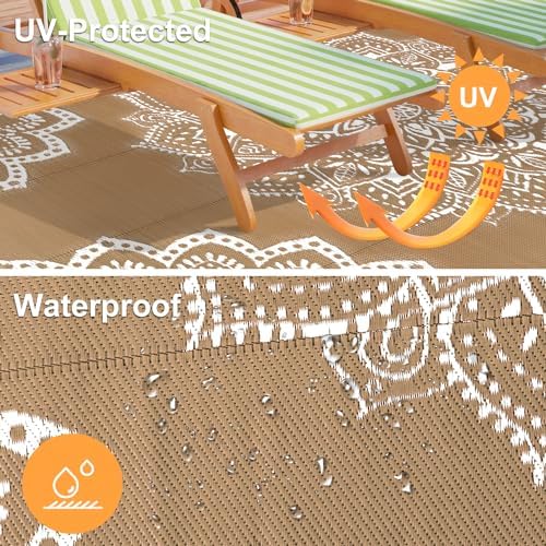 Yamaziot Waterproof Outdoor Rug 8x10 ft, Reversible Plastic Straw Rug for Patio Clearance, Camping, RV Mat, Large Outside Rug Carpet for Porch, Deck, Backyard, Balcony, Picnic (Brown) - Image 4
