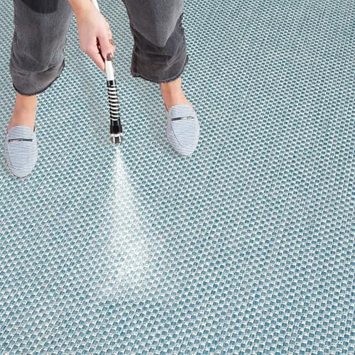 SAFAVIEH Courtyard Outdoor Area Rug 6'7"x9'6", Aqua & Grey CY8521-37121 - Image 2