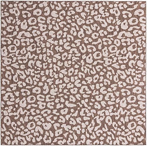 Unique Loom Outdoor Safari Collection Area Rug - Leopard (10' Square, Brown/ Light Brown) - Image 2