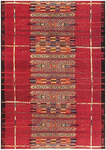 Liora Manne Marina Indoor/Outdoor Power Loomed Synthetic Blend Low Profile Area Rug - Traditional Geometric Casual Southwestern Colorful (Tribal Stripe Red) (3'11" x 5'10") by LushDecor