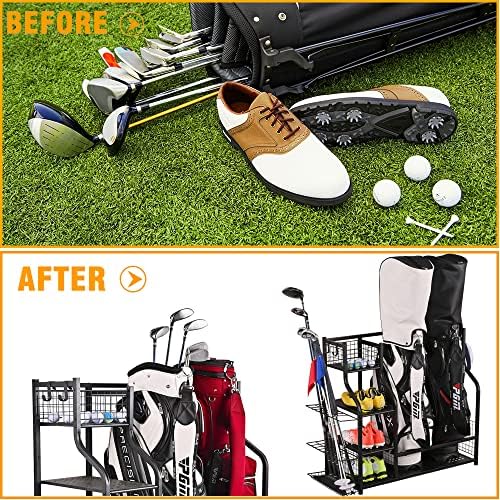 SNAIL Golf Bag Garage Storage Organizer Extra Large Size Golf Bag Rack Stand Holder Fits 2 Golf Bags and Other Golfing Equipment Accessories, Metal Black Golf Club Storage for Garage Shed and Basement - Image 6
