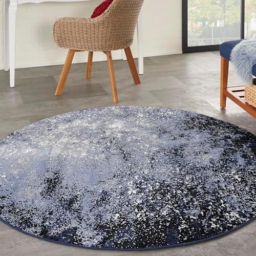 Nourison Home Passion Light Blue Black 5'3" x Round Area Rug - Easy Clean, Non Shedding, Bed Room, Living Room, Dining Room, Kitchen (5' x Round) by NourisonHome